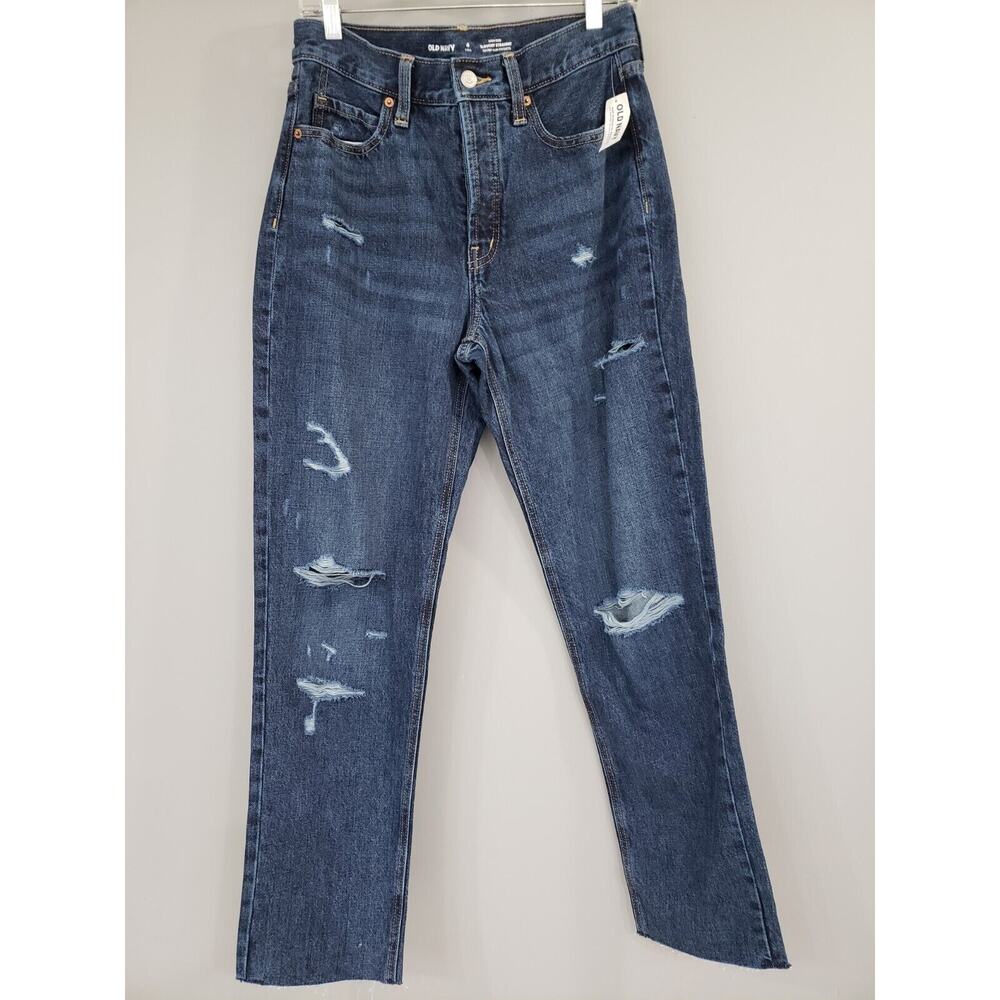 NEW 4 TALL High-Waisted Button-Fly Slouchy Straight Cropped Jeans 733955